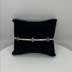 187. 18k Gold Plated Blue Clover & Crystal Bracelet 6 1/2” - 7 1/2”